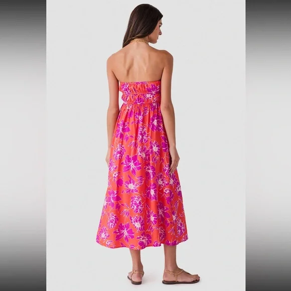 NWT By Together Maui Strapless Dress Orange Pink Floral Midi Small - Picture 4 of 7